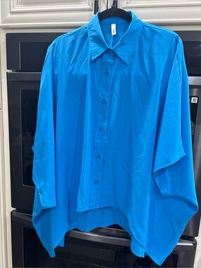 Turquoise Blue Button-Front Oversized Blouse